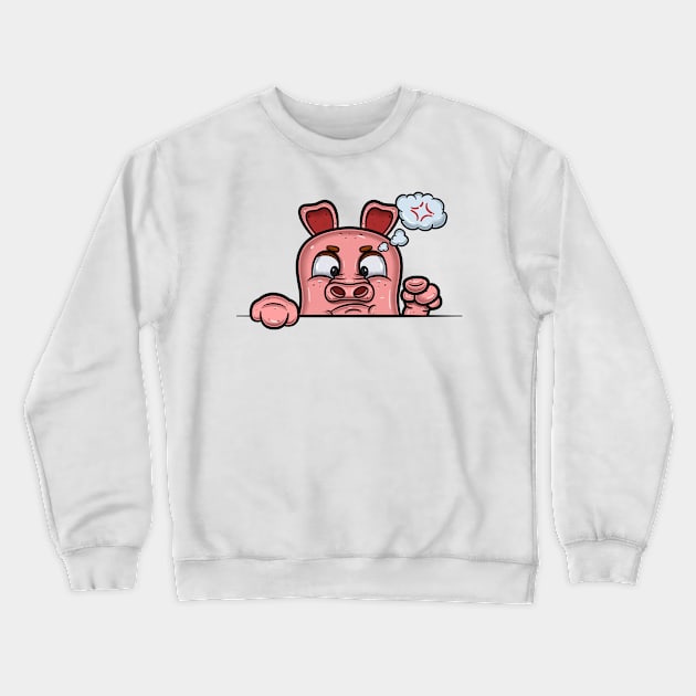 Pig Cartoon With Angry Face Expression Crewneck Sweatshirt by tedykurniawan12